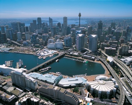 Photo: Aerial view of Darling Harbour. Courtesy Tourism New South Wales